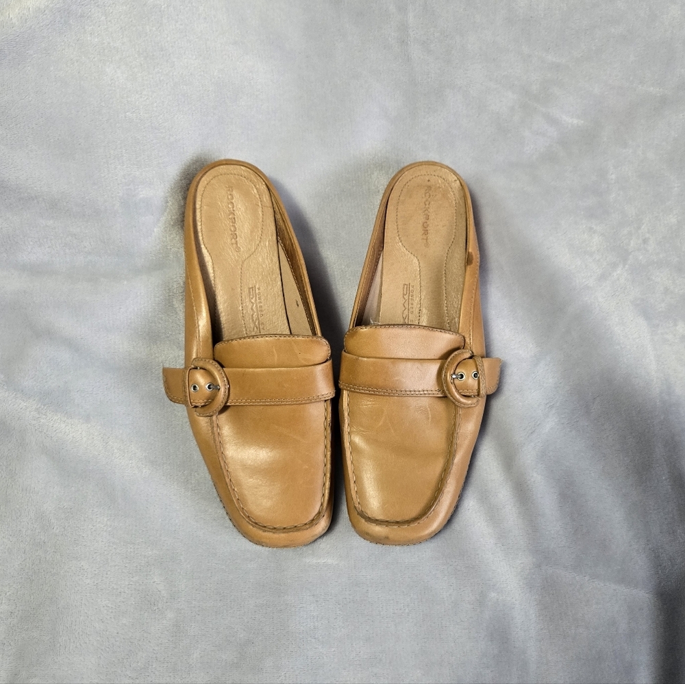 Rockport Tan Leather Mules with Buckle